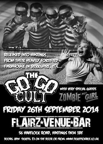 A black and white poster for a concert called the go go cult