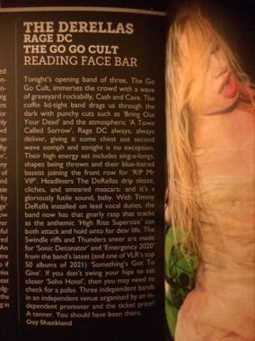 A magazine article titled the derellas rage dc the go go cult reading face bar
