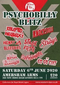 A poster for psychobilly blitz on saturday june 6th 2020