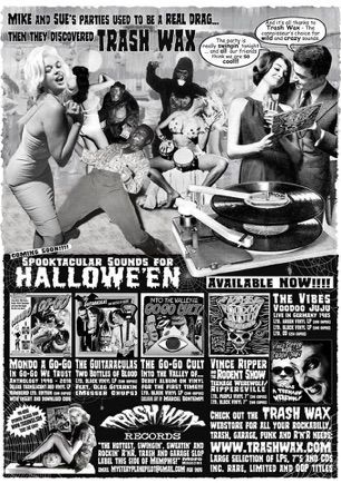 A poster for trash wax records for halloween.