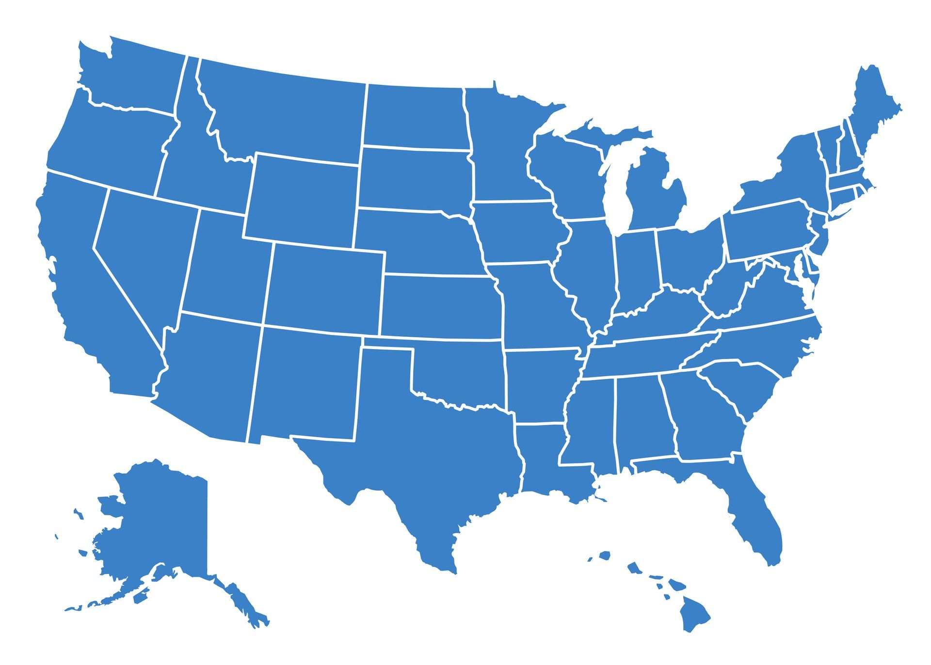 A blue map of the united states of america