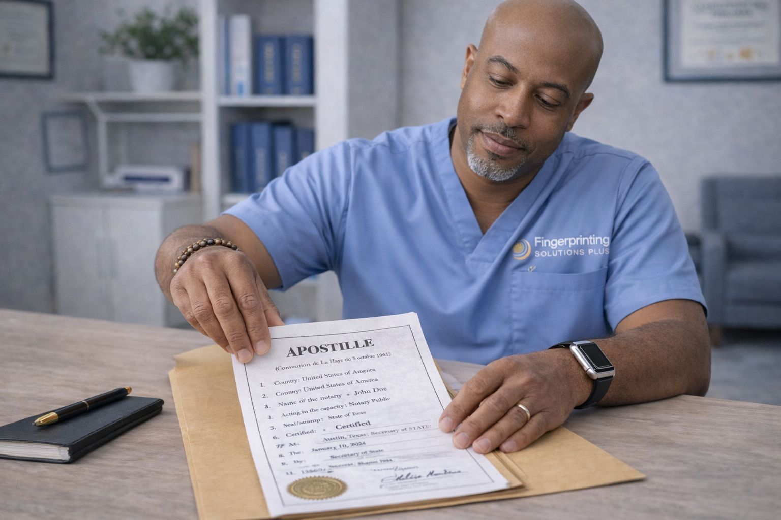 Apostille documents are being securely packaged with tracked shipping, showing delivery confirmation and tracking details