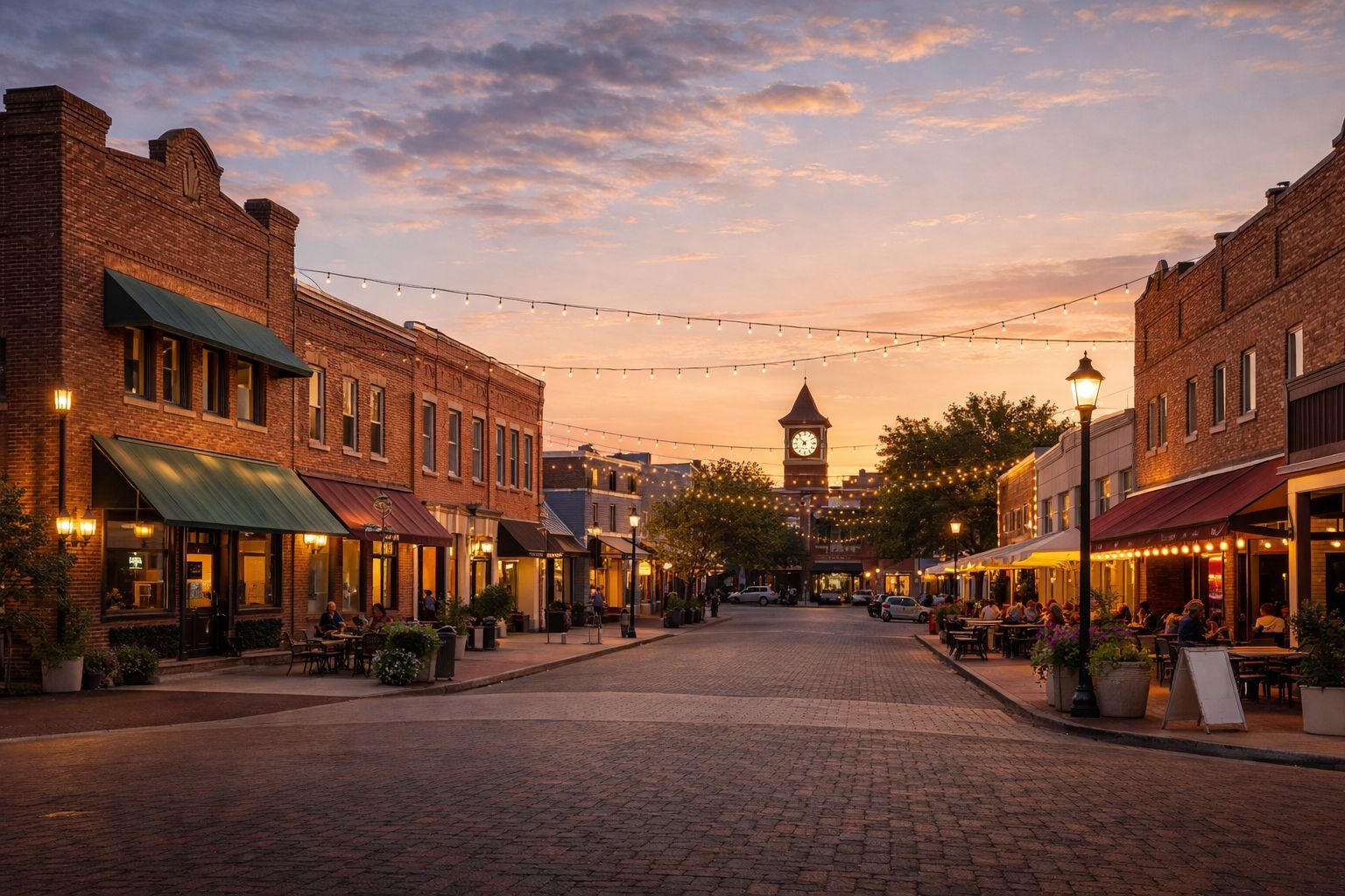 Downtown Carrollton, Texas, street view representing local fingerprinting services near you in the North Dallas area
