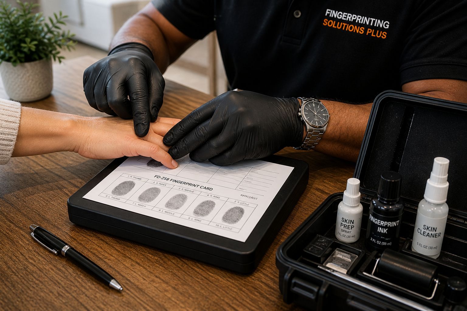 Close-up fingerprinting on FD-258 card in Plano TX
