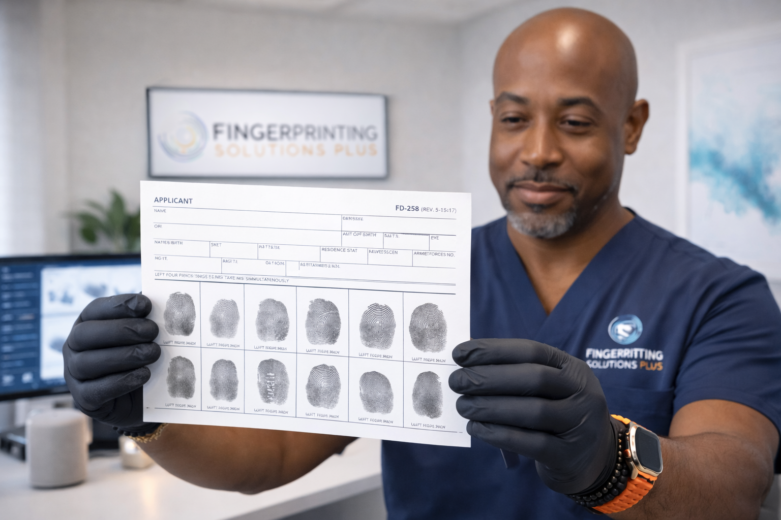 FD-258 fingerprint card with clear, high-quality fingerprint impressions