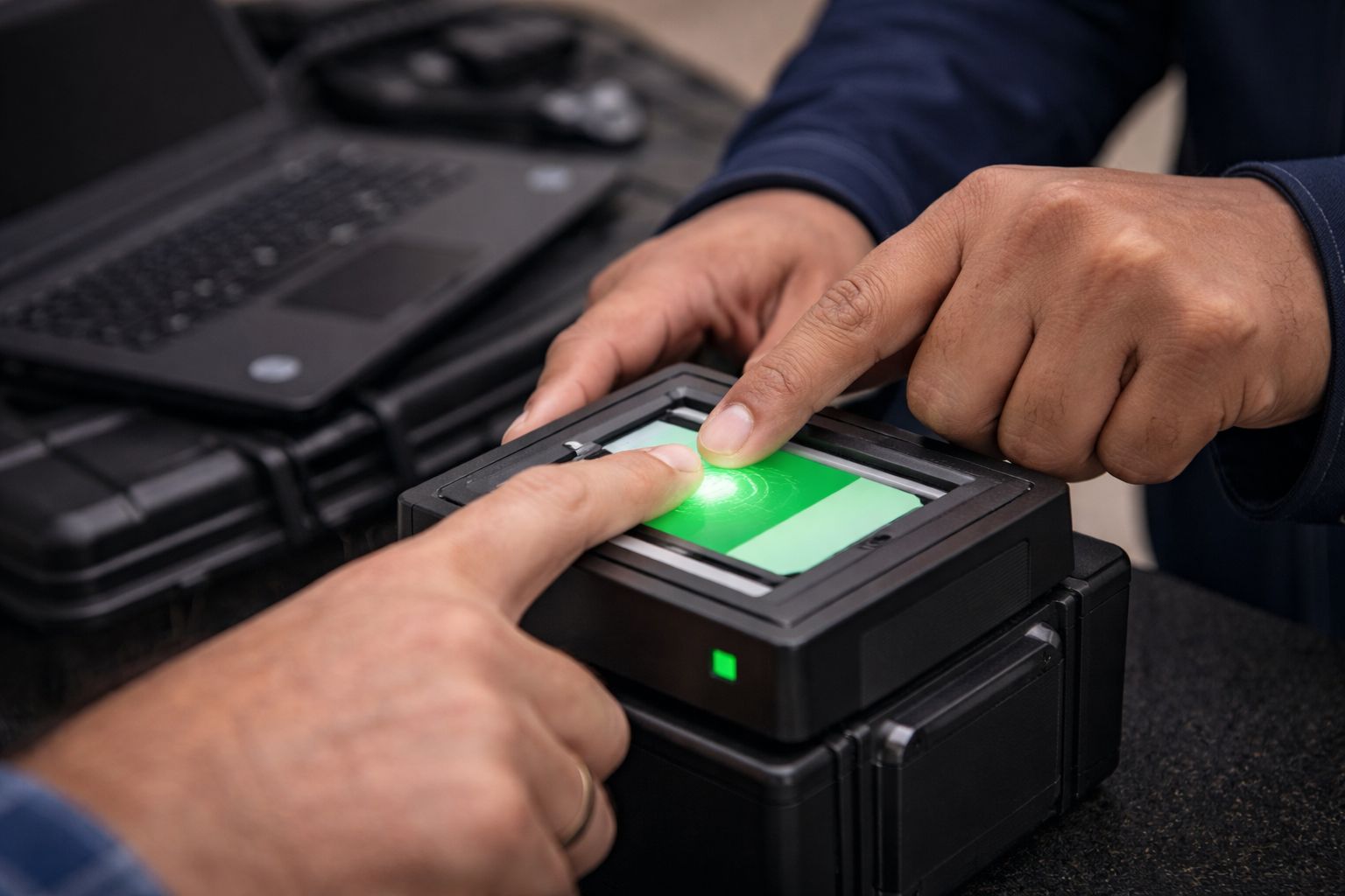 Close-up of live scan fingerprinting process showing accurate fingerprint capture