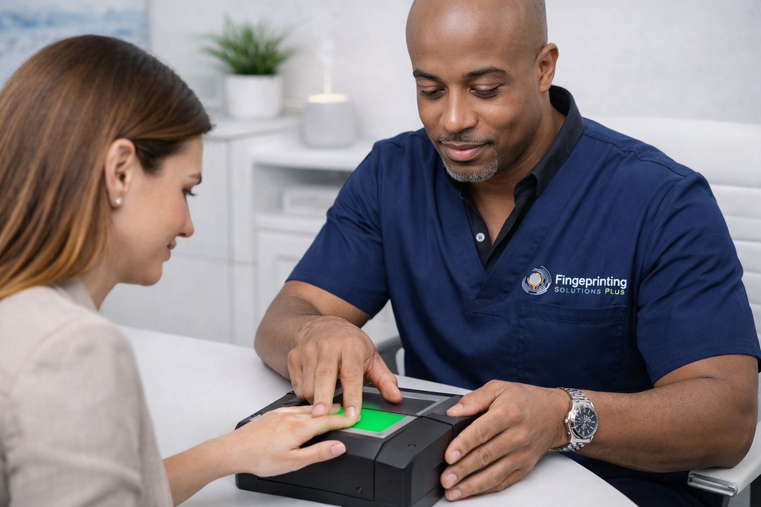 Technician performing high-quality fingerprinting technique