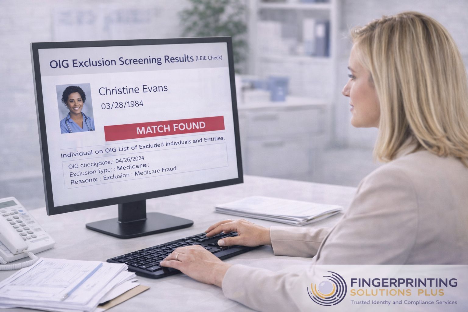 Healthcare recruiter performing OIG exclusion list screening for a nurse candidate.