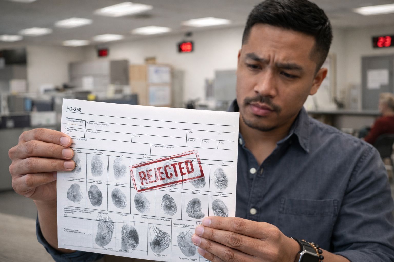 Client showing a rejected fingerprint card from another provider in DFW