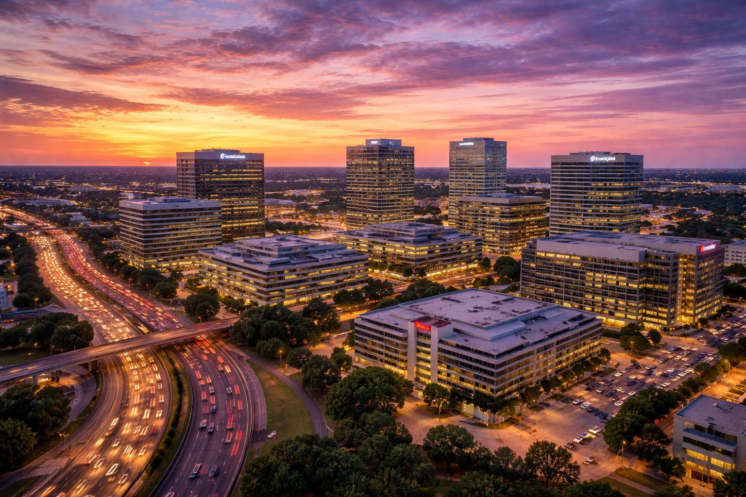 Richardson, Texas, Telecom Corridor with modern office buildings and tech companies