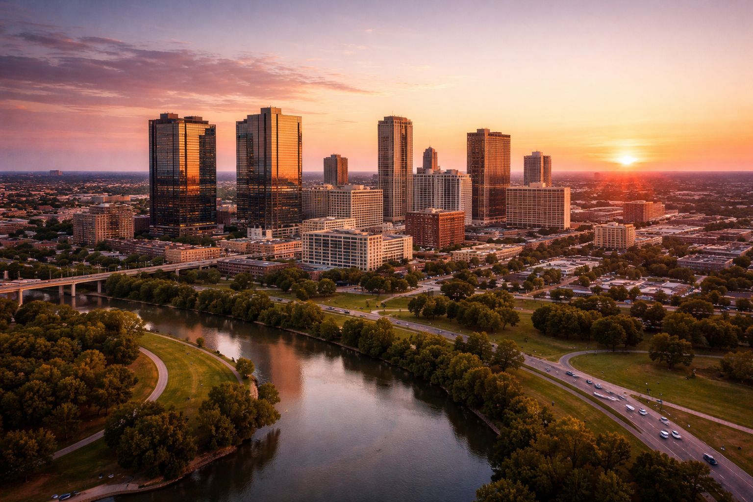  Fort Worth skyline representing Tarrant County, TX, urban business and residential areas