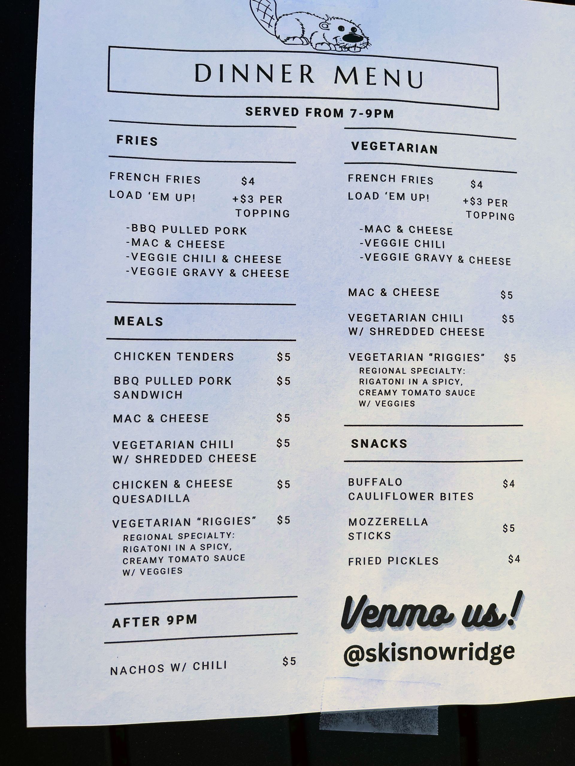 Menu of food at 2023 Beaverfest