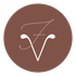 C&iacute;rculo marrom com logotipo "FV" estilizado em branco e marrom claro.
