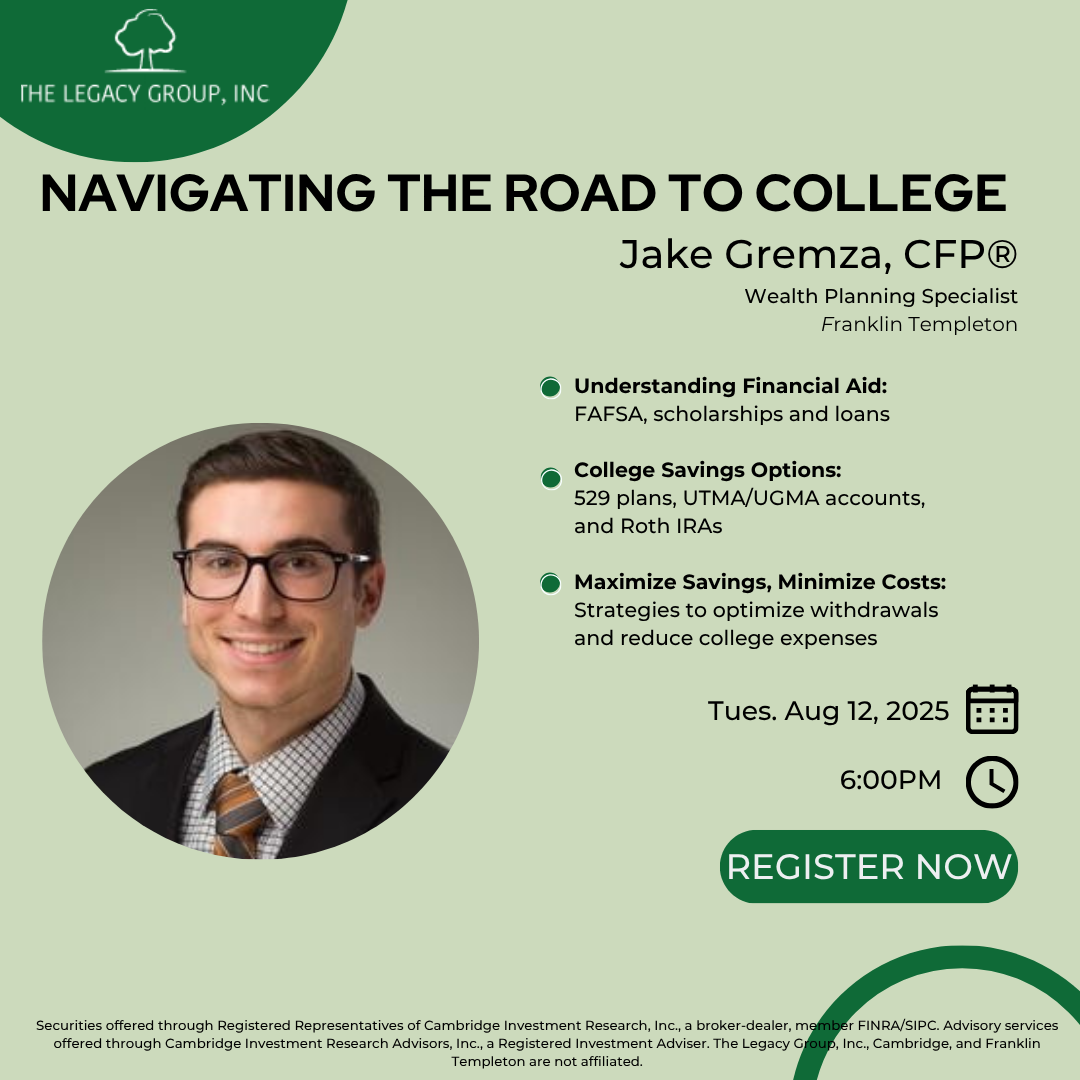 A man in a suit and tie is on a poster for navigating the road to college.