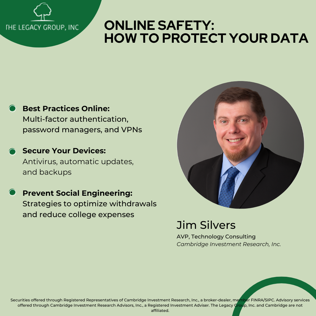 Infographic about online safety. Jim Silvers, technology consultant, is featured.