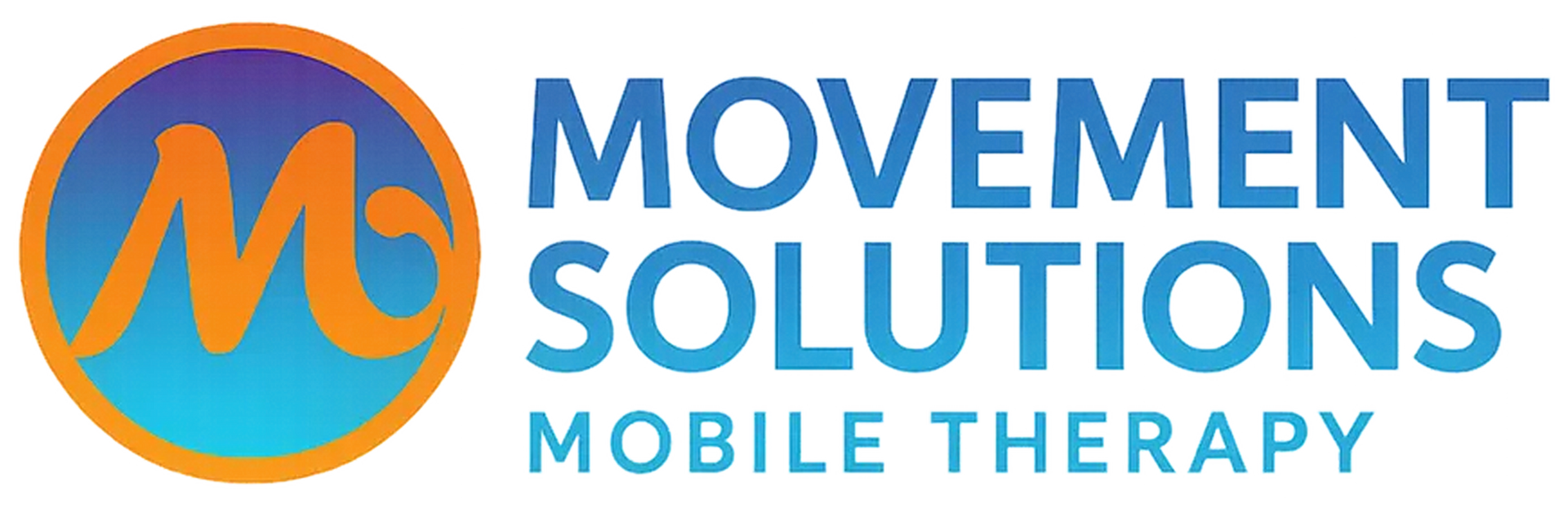Logo for Movement Solutions Mobile Therapy. Features a stylized orange "M" inside a blue and orange circle, text reads "MOVEMENT SOLUTIONS MOBILE THERAPY".