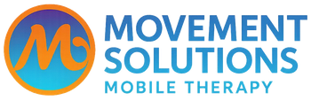 Logo for Movement Solutions Mobile Therapy. Features a stylized orange "M" inside a blue and orange circle, text reads "MOVEMENT SOLUTIONS MOBILE THERAPY".