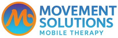 Logo for Movement Solutions Mobile Therapy. Features a stylized orange "M" inside a blue and orange circle, text reads "MOVEMENT SOLUTIONS MOBILE THERAPY".
