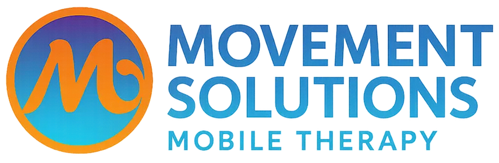 Logo for Movement Solutions Mobile Therapy. Features a stylized orange "M" inside a blue and orange circle, text reads "MOVEMENT SOLUTIONS MOBILE THERAPY".