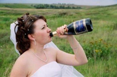 KC Wedding DJ Drunk Bride Drinking Champagne