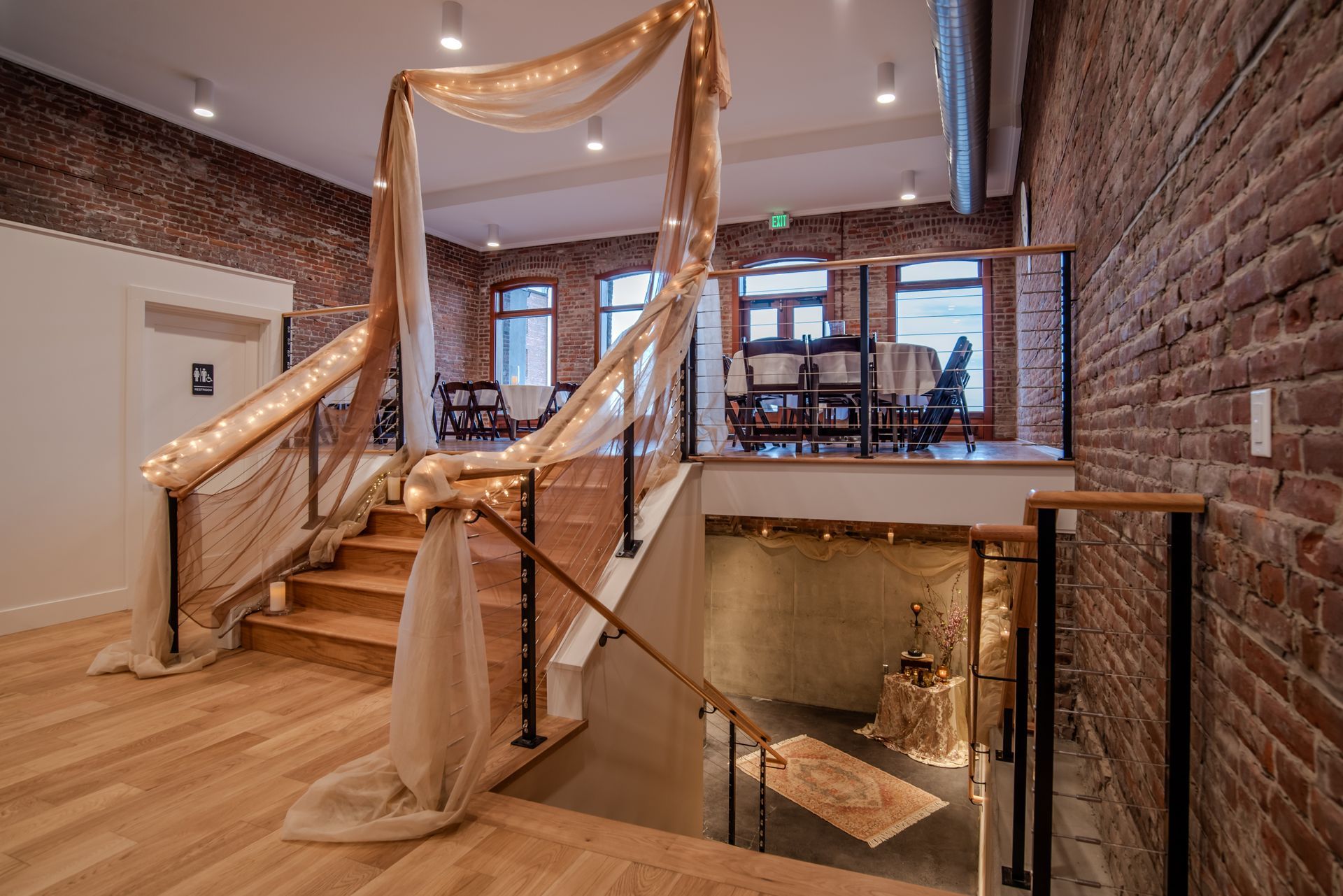 There are stairs leading up to the second floor of a building.