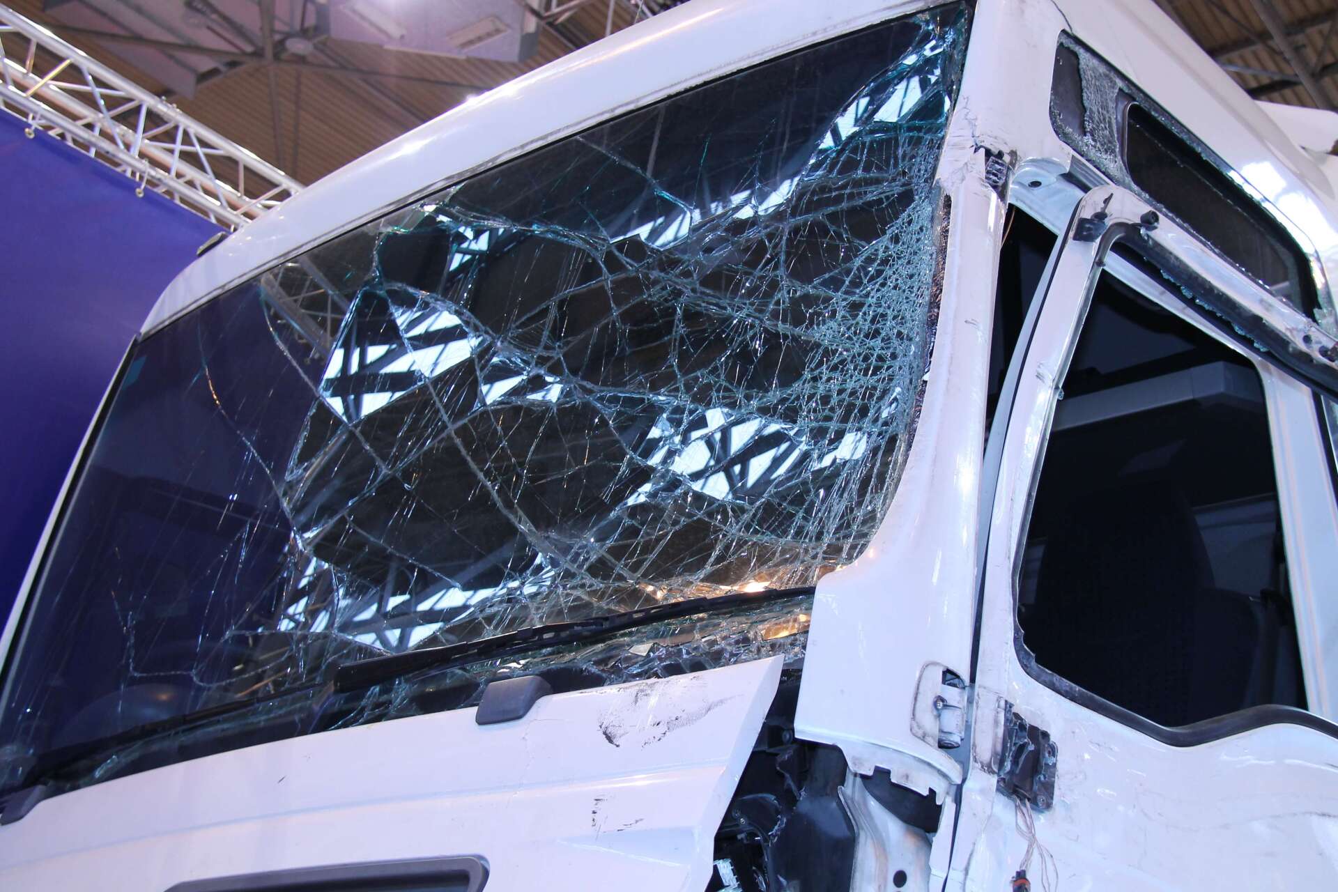 truck with damaged front windscreen