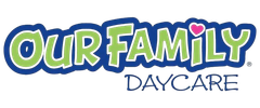 The logo for our family daycare is green and blue with a heart in the middle.