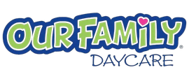 The logo for our family daycare is green and blue with a heart in the middle.