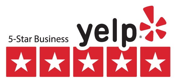 a yelp logo with five stars on it