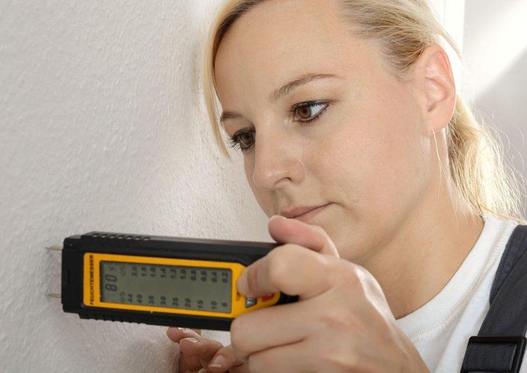 Woman Testing The Wall Moisture