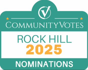 Community Votes Rock Hill 2025 Nominations logo in teal, white, and gold