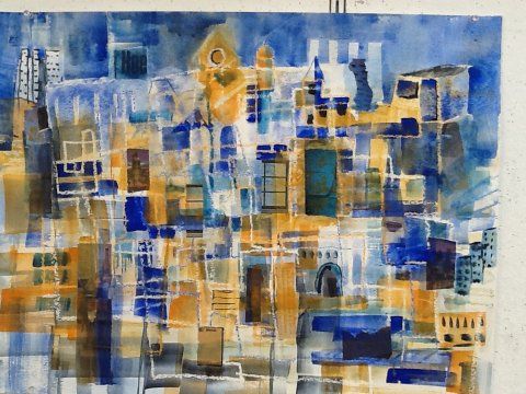 Blauwe stad 50x60 cm