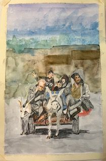 ezelwagen, 33x50 cm, gemengde techniek