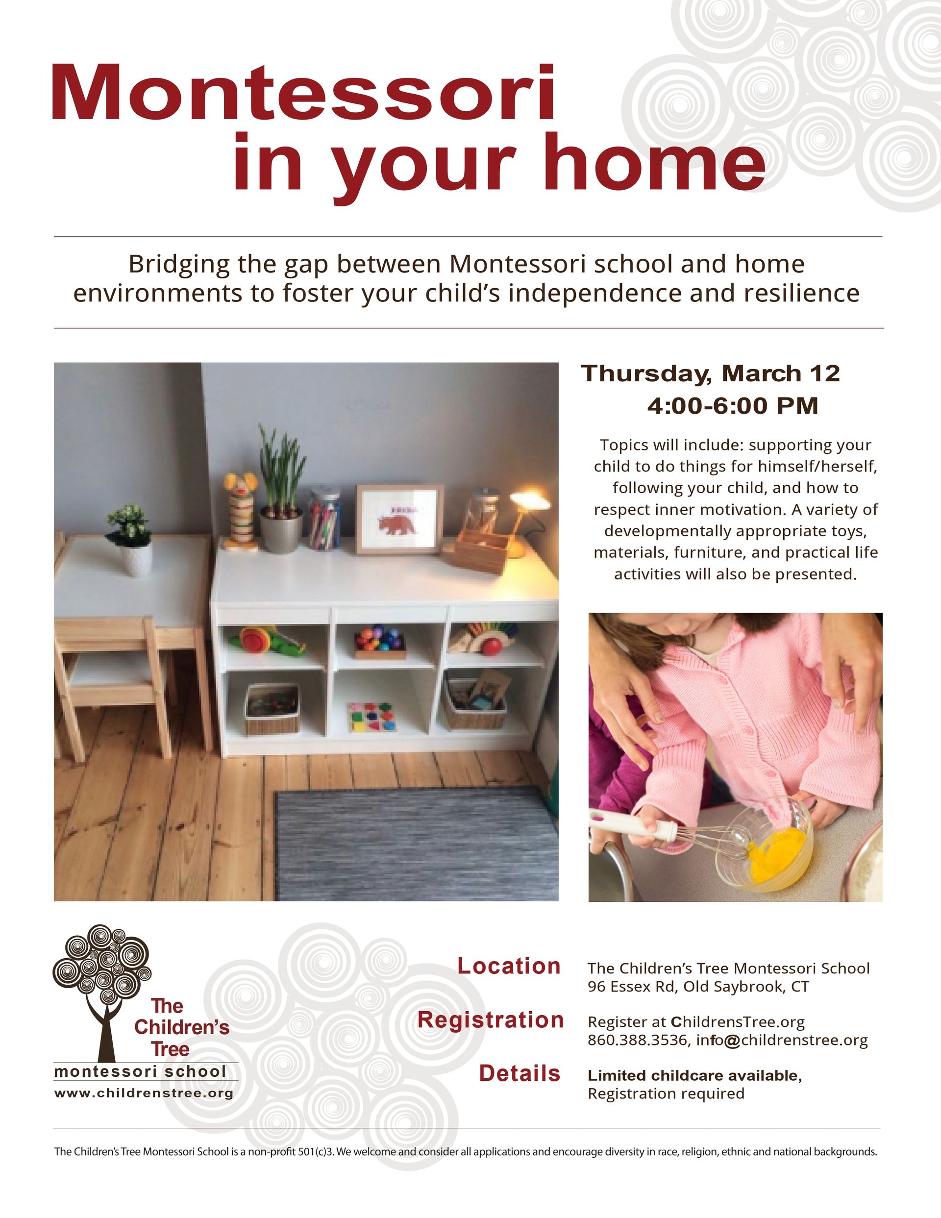 A poster for montessori in your home event