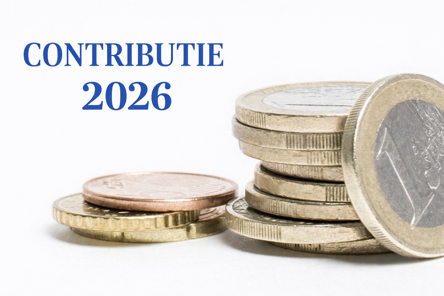 Een stapel euromunten naast de blauwe tekst