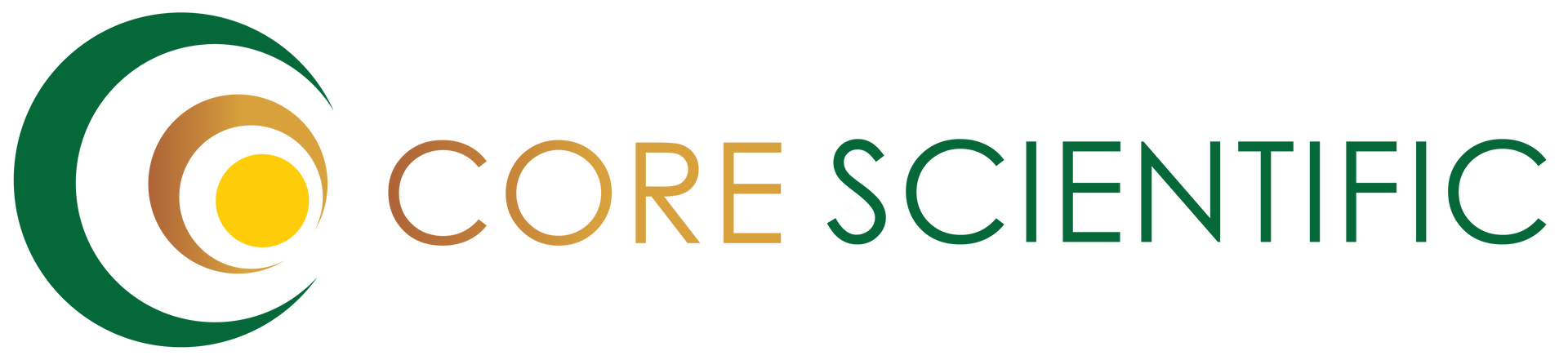 Logo for Core Scientific: green crescent around yellow and orange circles, text 