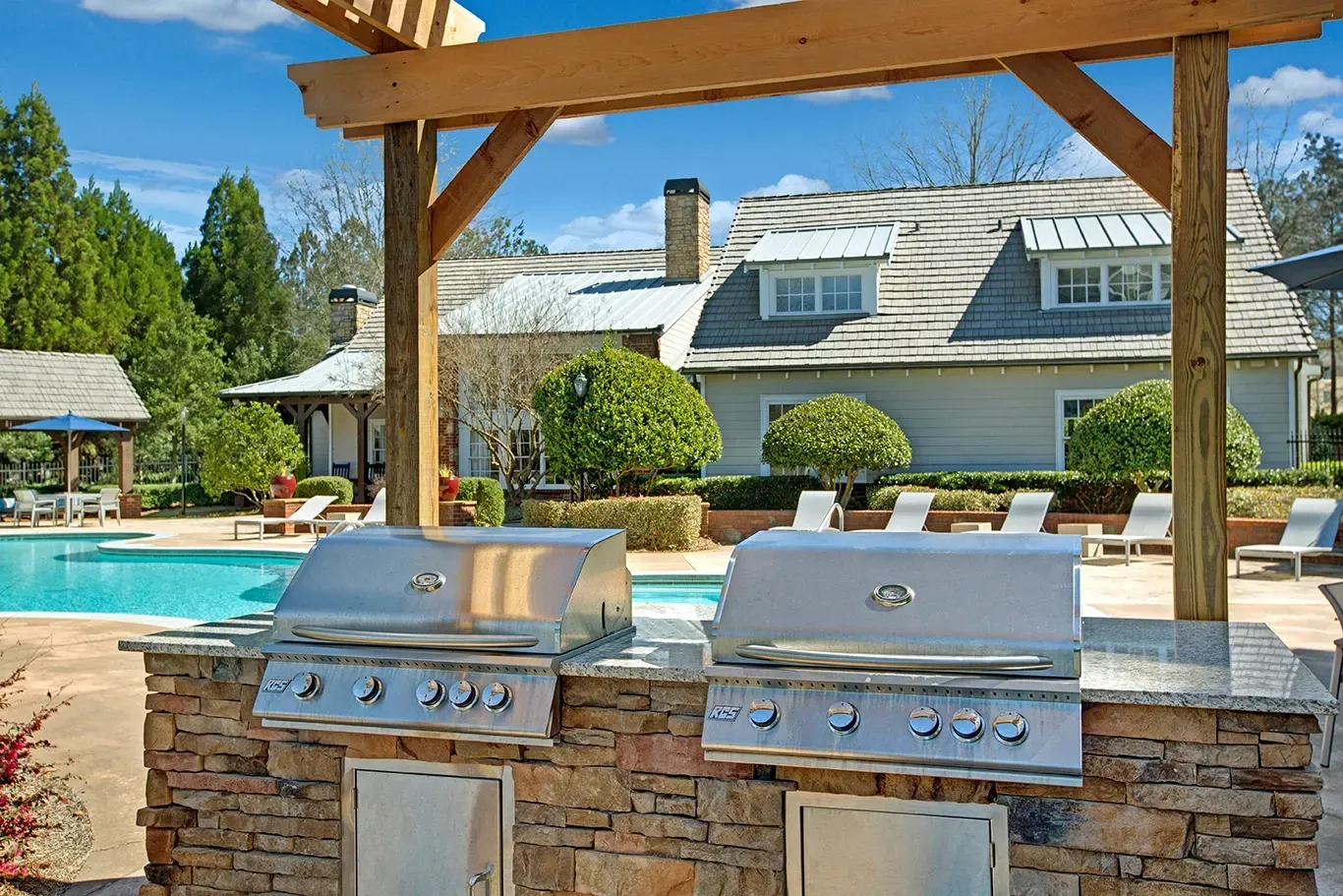 two grills in front of pool at Preserve at Mill Creek, Buford, 30519