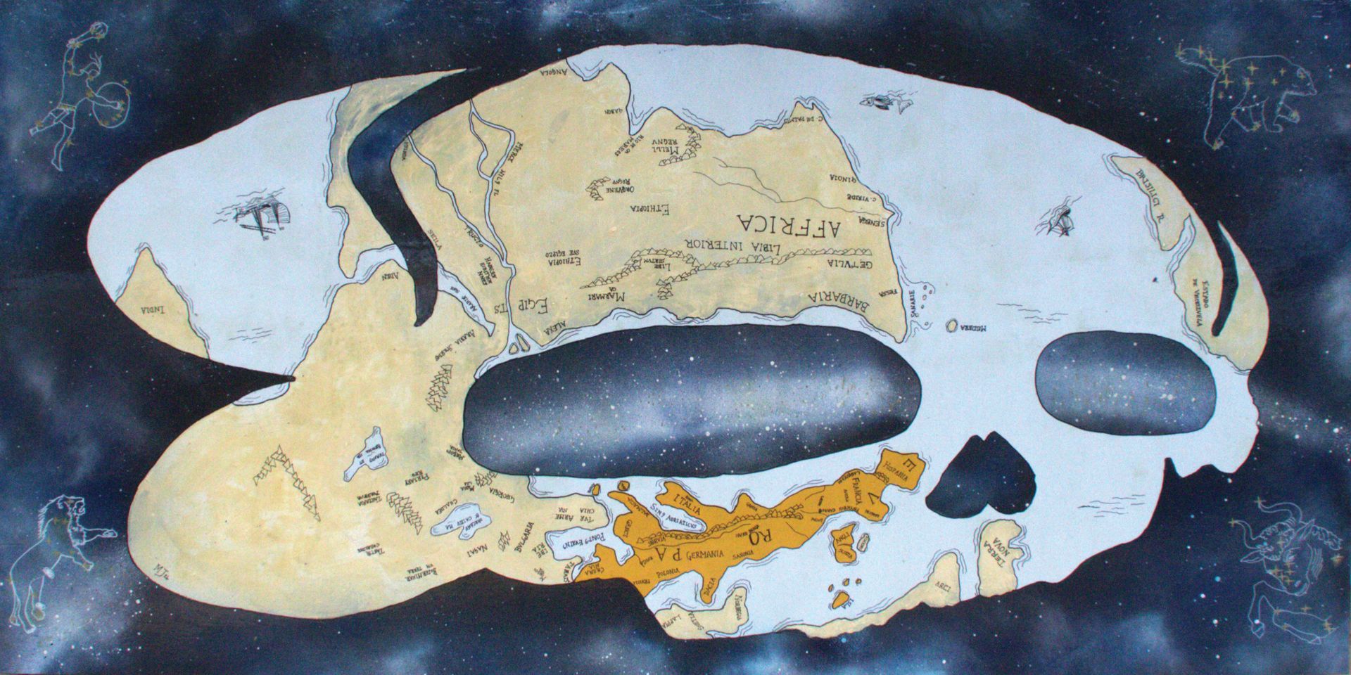 A drawing of a skull with the number 7 on it