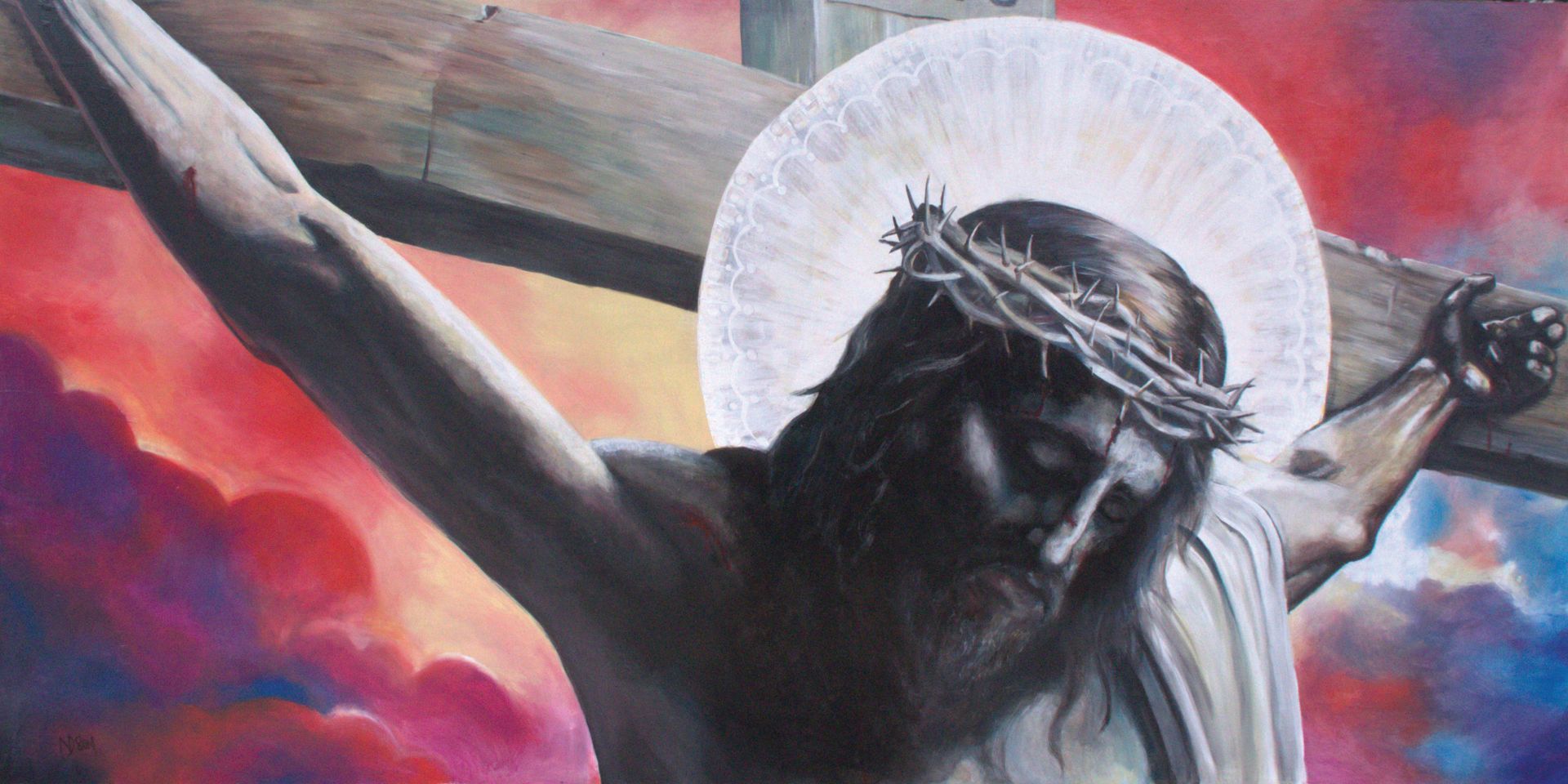 an abstract colorful painting on a canvas .