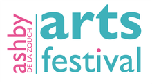 the logo for the ashby arts festival is blue and pink .