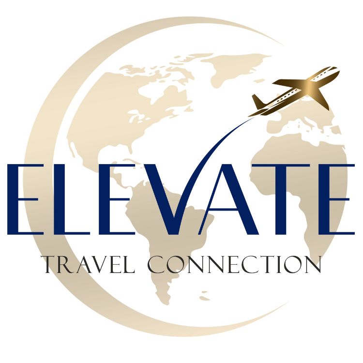 The Elevate Travel Connection logo features a gold globe, the text 