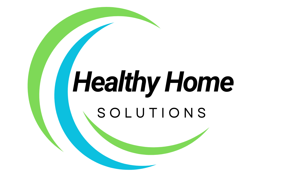 The logo for healthy home solutions is green and black on a white background.