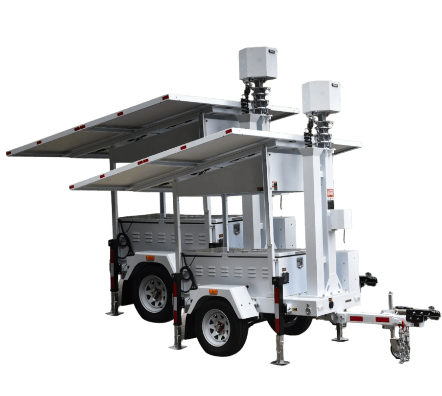A Two Panel Mobile Surveillance Trailer with the mast down
