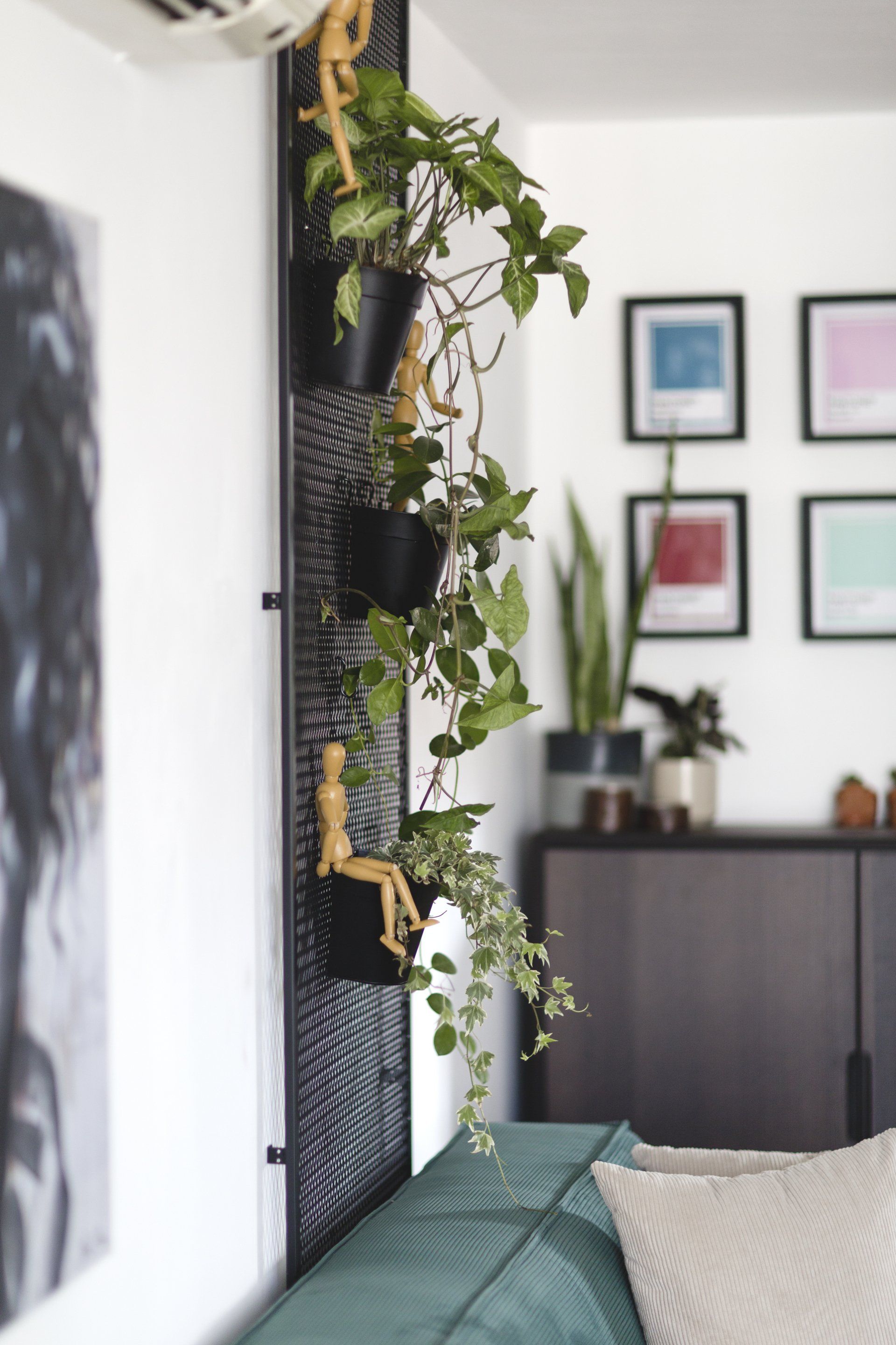 רשת שחורה, מתכת שחורה בעיצוב  חלל צבעוני ללא צבע בקירות בעיצוב של מעצבת פנים ומלבישה בתים ג׳ני ויאליך jenyvstudio