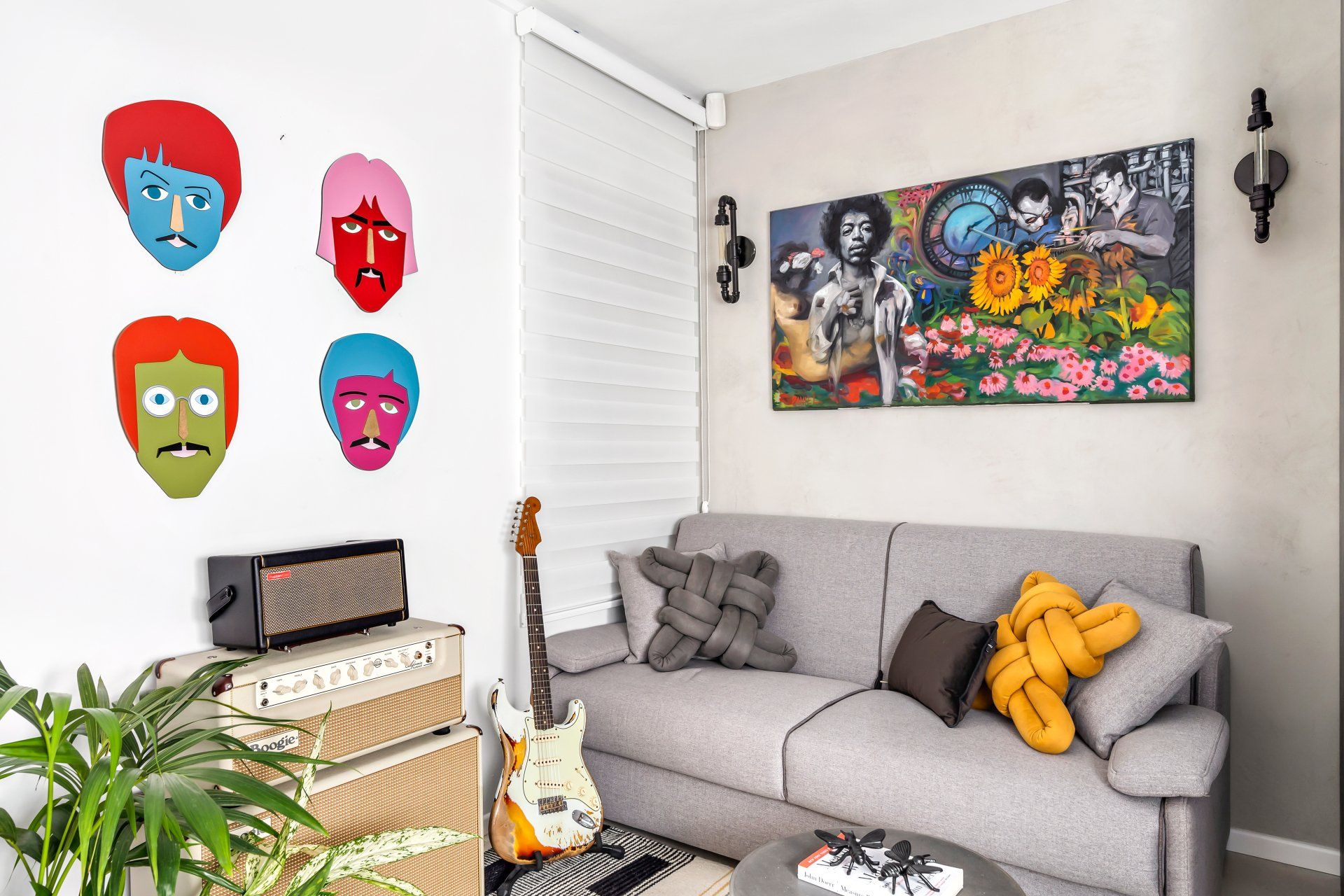 חדר עבודה שהוא גם חדר מוזיקה אומנות לקיר מודרנית בנושא מוזיקה