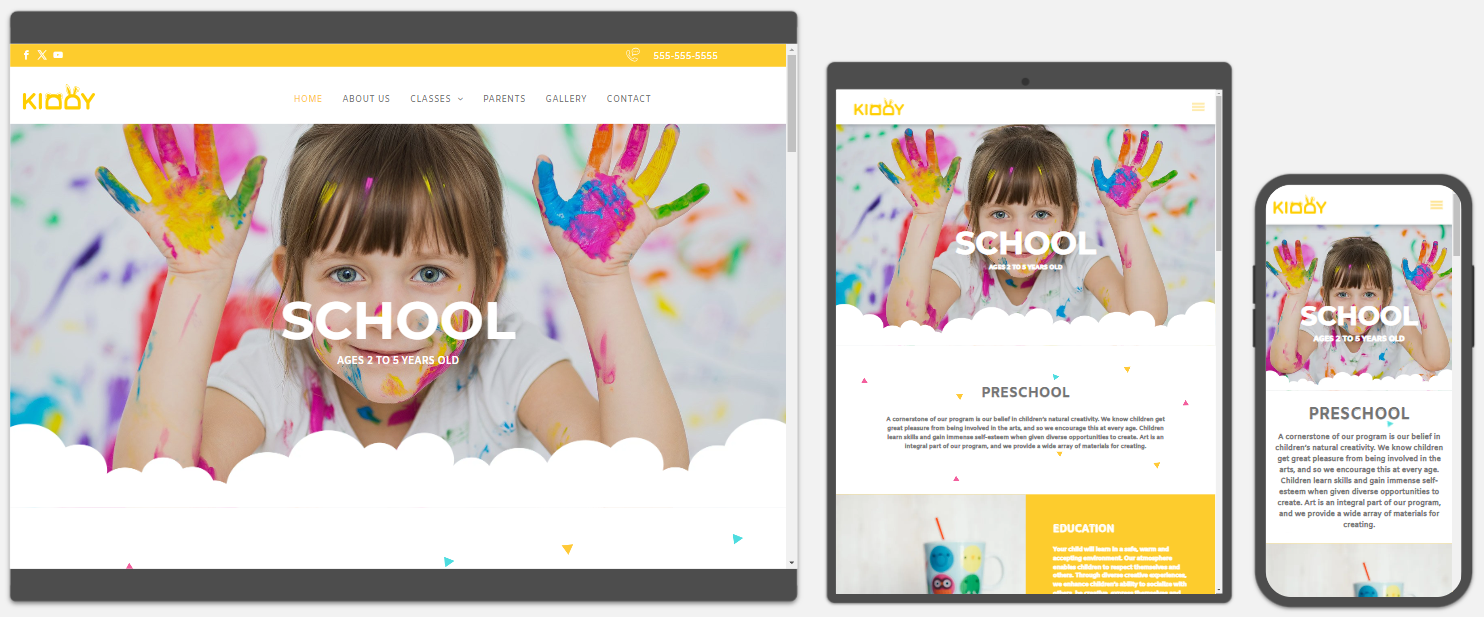 A girl with paint on her hands is on a school website. www.webtekkdesign.com