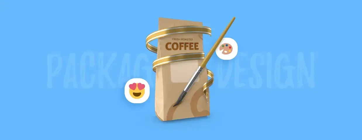A bag of coffee is being painted with a brush on a blue background. www.webtekkdesign.com