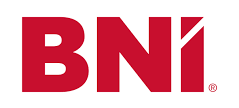 the bni logo is red and white on a white background .