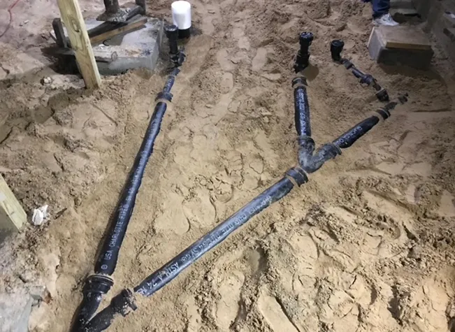 A bunch of pipes are laying in the sand