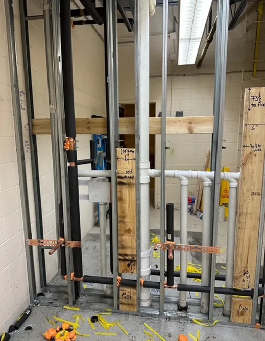 A room with a lot of pipes going through it